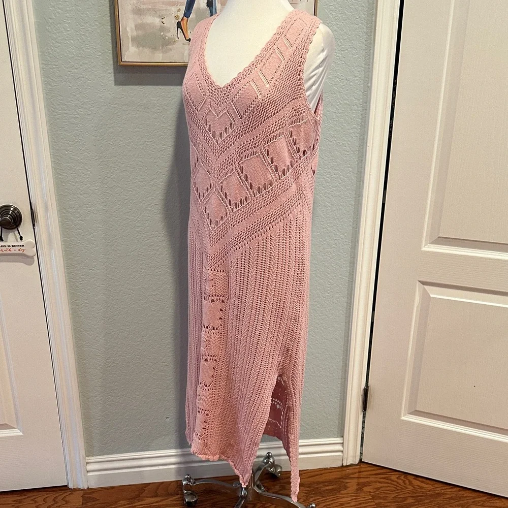 Free People Beach Sz Medium Dusty Pink Crochet Maxi Dress • NEW! - Picture 7 of 12